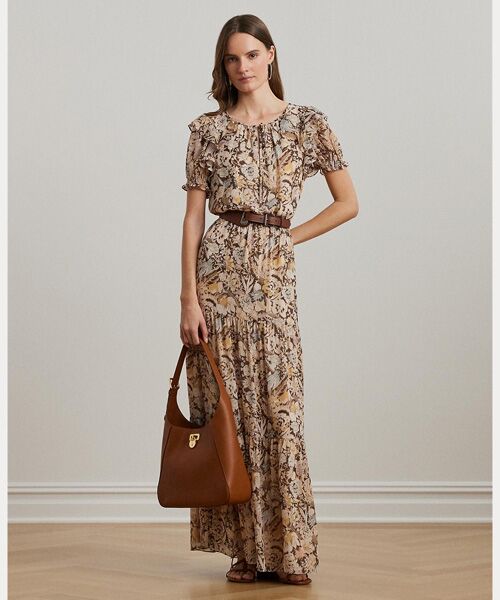 LAUREN RALPH LAUREN/ローレン ラルフ ローレン フローラル ジョーゼット パフスリーブ ドレス 200ブラウン 00 LAUREN RALPH LAUREN/ローレン ラルフ ローレン フローラル ジョーゼット パフスリーブ ドレス 200ブラウン 00