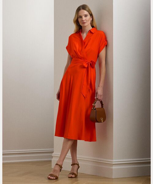 LAUREN RALPH LAUREN/ローレン ラルフ ローレン ベルテッド クレープ ドレス 800オレンジ 0 LAUREN RALPH LAUREN/ローレン ラルフ ローレン ベルテッド クレープ ドレス 800オレンジ 0
