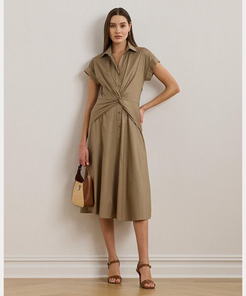 LAUREN RALPH LAUREN/ローレン ラルフ ローレン ツイストフロント コットンブレンド シャツドレス 260ブラウン 6 LAUREN RALPH LAUREN/ローレン ラルフ ローレン ツイストフロント コットンブレンド シャツドレス 260ブラウン 6
