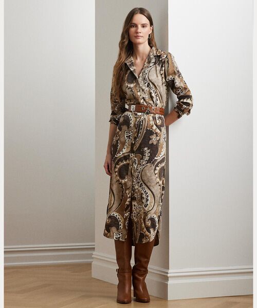LAUREN RALPH LAUREN/ローレン ラルフ ローレン ペイズリー ツイル シャツドレス 200ブラウン 0 LAUREN RALPH LAUREN/ローレン ラルフ ローレン ペイズリー ツイル シャツドレス 200ブラウン 0