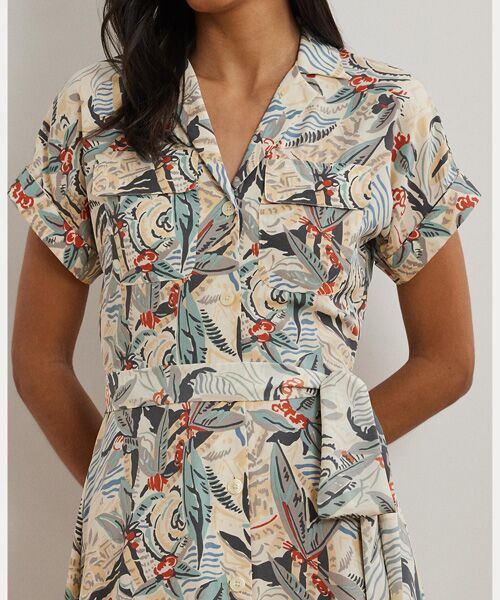 POLO RALPH LAUREN クレープ ブロックプリント シャツドレス　6 POLO RALPH LAUREN クレープ ブロックプリント シャツドレス 6
