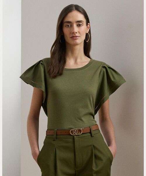 LAUREN RALPH LAUREN/ローレン ラルフ ローレン ジャージー フラッタースリーブ Tシャツ 300グリーン M LAUREN RALPH LAUREN/ローレン ラルフ ローレン ジャージー フラッタースリーブ Tシャツ 300グリーン M