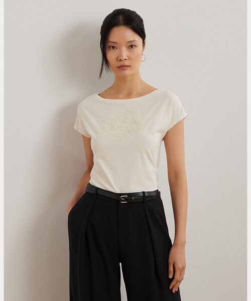 LAUREN RALPH LAUREN/ローレン ラルフ ローレン エンブロイダリー ジャージー Tシャツ 101ナチュラル M LAUREN RALPH LAUREN/ローレン ラルフ ローレン エンブロイダリー ジャージー Tシャツ 101ナチュラル M
