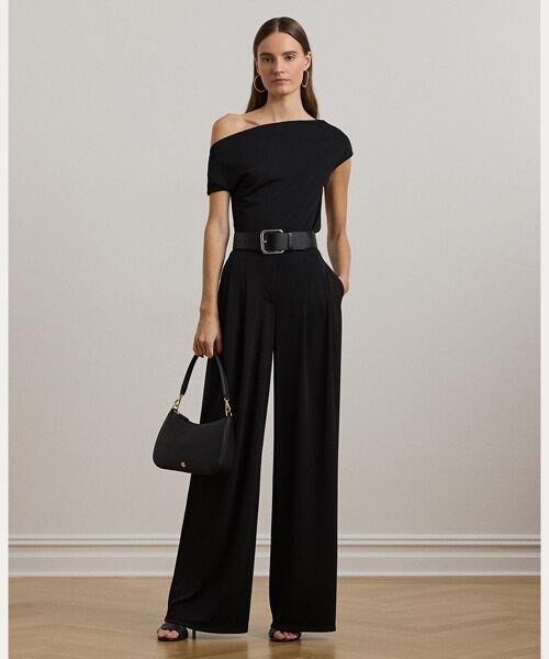 LAUREN RALPH LAUREN / ローレン ラルフ ローレン その他パンツ | プリーテッド ストレッチ ジャージー ワイドレッグ パンツ(001ブラック)