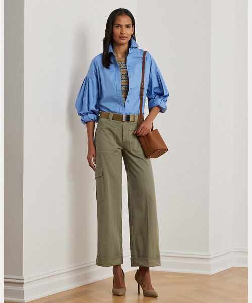LAUREN RALPH LAUREN/ローレン ラルフ ローレン プリーテッド コットン ツイル ワイドレッグ カーゴ パンツ 300グリーン 6 LAUREN RALPH LAUREN/ローレン ラルフ ローレン プリーテッド コットン ツイル ワイドレッグ カーゴ パンツ 300グリーン 6