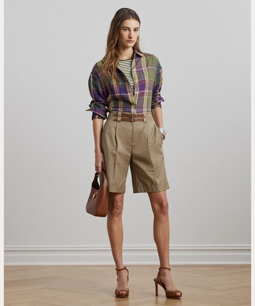 LAUREN RALPH LAUREN/ローレン ラルフ ローレン バックルトリム プリーテッド コットン ツイル ショートパンツ 260ブラウン 0 LAUREN RALPH LAUREN/ローレン ラルフ ローレン バックルトリム プリーテッド コットン ツイル ショートパンツ 260ブラウン 0