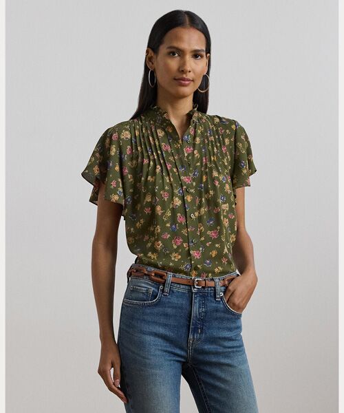 LAUREN RALPH LAUREN/ローレン ラルフ ローレン フローラル ジョーゼット フラッタースリーブ シャツ 310グリーン S LAUREN RALPH LAUREN/ローレン ラルフ ローレン フローラル ジョーゼット フラッタースリーブ シャツ 310グリーン S