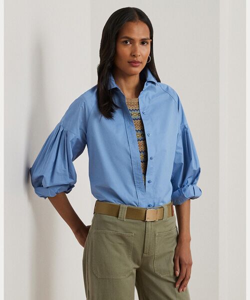LAUREN RALPH LAUREN/ローレン ラルフ ローレン コットン ポプリン ブルゾンスリーブ シャツ 420ブルー M LAUREN RALPH LAUREN/ローレン ラルフ ローレン コットン ポプリン ブルゾンスリーブ シャツ 420ブルー M