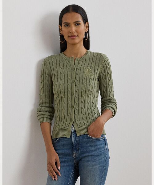 LAUREN RALPH LAUREN/ローレン ラルフ ローレン ケーブルニット コットン カーディガン 300グリーン M LAUREN RALPH LAUREN/ローレン ラルフ ローレン ケーブルニット コットン カーディガン 300グリーン M