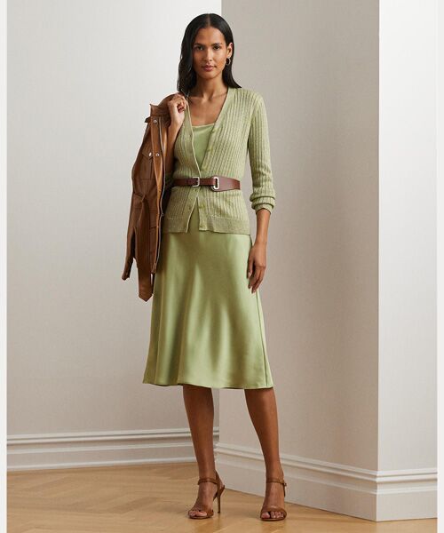 LAUREN RALPH LAUREN/ローレン ラルフ ローレン メタリック リネンブレンド リブニット カーディガン 300グリーン M LAUREN RALPH LAUREN/ローレン ラルフ ローレン メタリック リネンブレンド リブニット カーディガン 300グリーン M