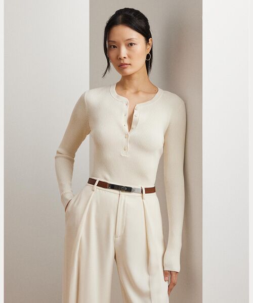 LAUREN RALPH LAUREN/ローレン ラルフ ローレン リブニット ヘンリーネック セーター 101ナチュラル S LAUREN RALPH LAUREN/ローレン ラルフ ローレン リブニット ヘンリーネック セーター 101ナチュラル S