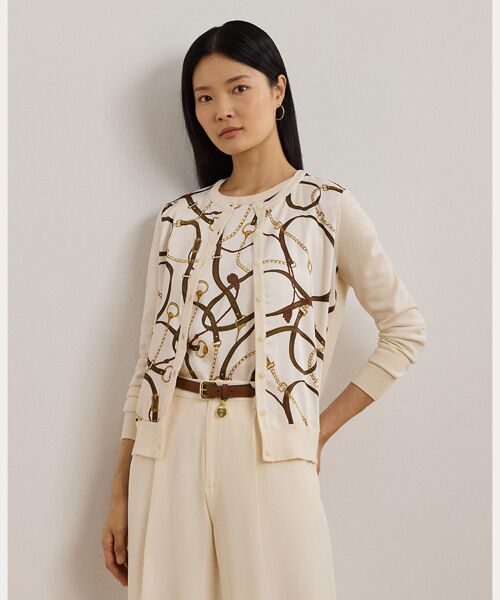 LAUREN RALPH LAUREN/ローレン ラルフ ローレン ベルティングプリント コットンブレンド カーディガン 100ホワイト M LAUREN RALPH LAUREN/ローレン ラルフ ローレン ベルティングプリント コットンブレンド カーディガン 100ホワイト M