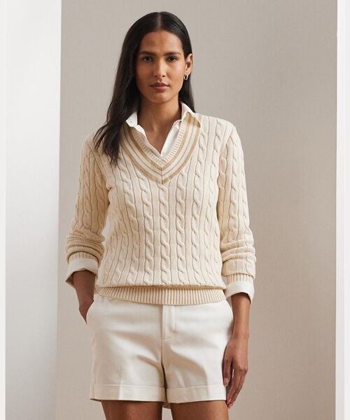 人気✨LAUREN RALPH LAUREN ケーブルニットクリケットセーター セール】 ケーブルニット コットン クリケット セーター