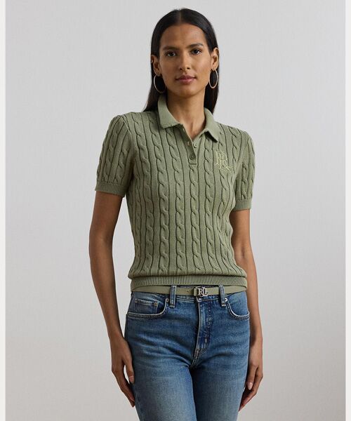 LAUREN RALPH LAUREN/ローレン ラルフ ローレン ケーブルニット コットン ポロ セーター 300グリーン XXS LAUREN RALPH LAUREN/ローレン ラルフ ローレン ケーブルニット コットン ポロ セーター 300グリーン XXS