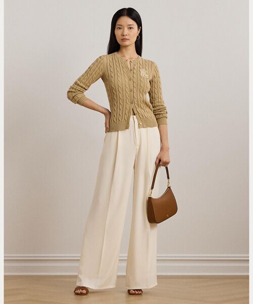 【美品】ラルフローレン カーディガン S ピマコットン ベージュ ケーブルニット コットン カーディガン （カーディガン・ボレロ