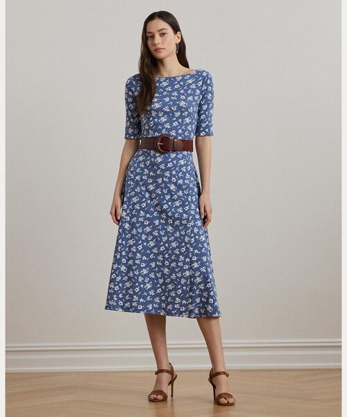 LAUREN RALPH LAUREN/ローレン ラルフ ローレン フローラル ストレッチ コットン ミディ ドレス 400ブルー XXS LAUREN RALPH LAUREN/ローレン ラルフ ローレン フローラル ストレッチ コットン ミディ ドレス 400ブルー XXS