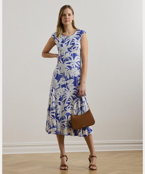 LAUREN RALPH LAUREN/ローレン ラルフ ローレン パームフロンドプリント ストレッチ ジャージー ドレス 400ブルー XS LAUREN RALPH LAUREN/ローレン ラルフ ローレン パームフロンドプリント ストレッチ ジャージー ドレス 400ブルー XS