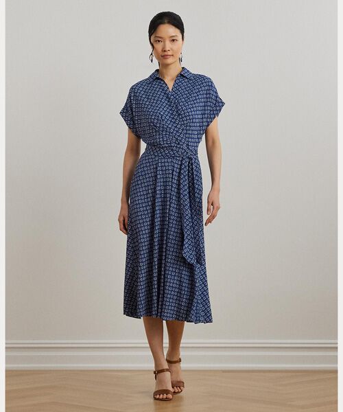 良品 LAUREN 現行タグ ロングワンピース 00 ストレッチ XS ネイビー ワンピース レディース 秋冬 長袖 ロングワンピース 秋 冬