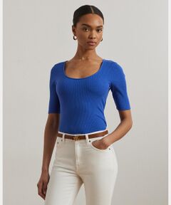 LAUREN RALPH LAUREN / ローレン ラルフ ローレン Tシャツ | リブニット コットンブレンド エルボースリーブ Tシャツ