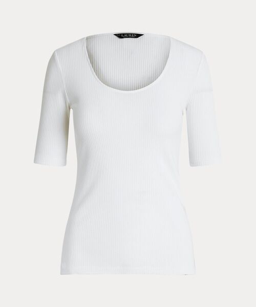 LAUREN RALPH LAUREN / ローレン ラルフ ローレン Tシャツ | リブニット コットンブレンド エルボースリーブ Tシャツ | 詳細1