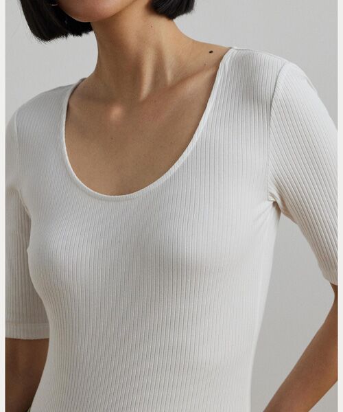 LAUREN RALPH LAUREN / ローレン ラルフ ローレン Tシャツ | リブニット コットンブレンド エルボースリーブ Tシャツ | 詳細4