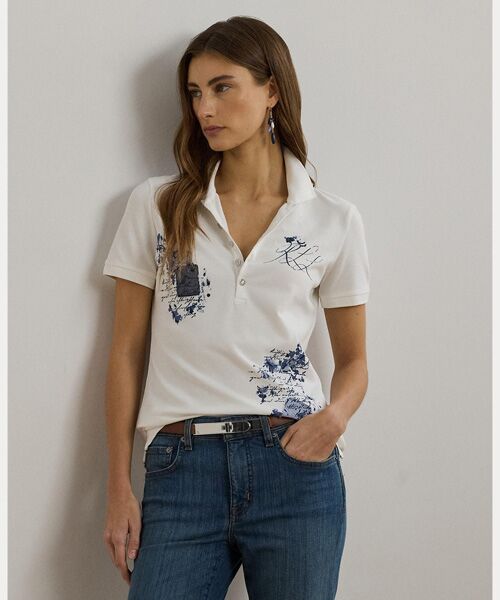 LAUREN RALPH LAUREN/ローレン ラルフ ローレン パッチワーク ピケ ポロシャツ 100ホワイト S LAUREN RALPH LAUREN/ローレン ラルフ ローレン パッチワーク ピケ ポロシャツ 100ホワイト S