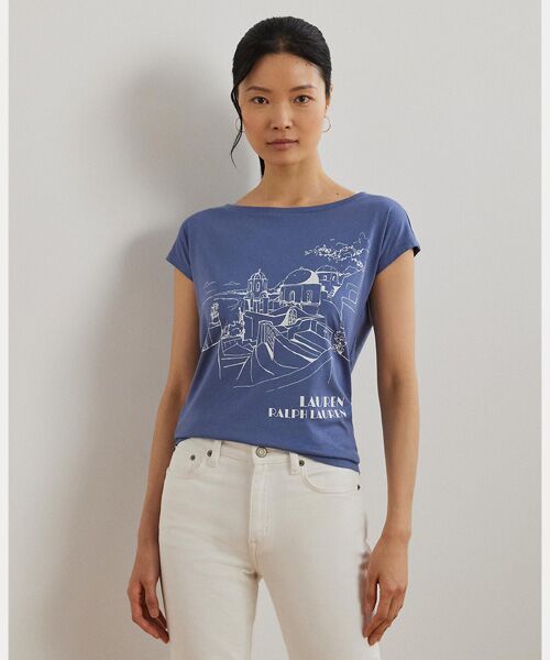 LAUREN RALPH LAUREN/ローレン ラルフ ローレン コットンブレンド ジャージー グラフィック Tシャツ 400ブルー L LAUREN RALPH LAUREN/ローレン ラルフ ローレン コットンブレンド ジャージー グラフィック Tシャツ 400ブルー L