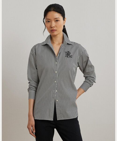LAUREN RALPH LAUREN/ローレン ラルフ ローレン リラックス フィット ストライプド ブロードクロス シャツ 001ブラック XS LAUREN RALPH LAUREN/ローレン ラルフ ローレン リラックス フィット ストライプド ブロードクロス シャツ 001ブラック XS
