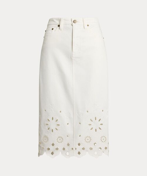 LAUREN RALPH LAUREN / ローレン ラルフ ローレン ミニ・ひざ丈スカート | アイレット デニム ミディ スカート | 詳細1