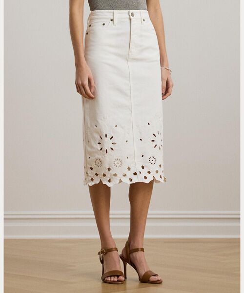 LAUREN RALPH LAUREN / ローレン ラルフ ローレン ミニ・ひざ丈スカート | アイレット デニム ミディ スカート | 詳細2