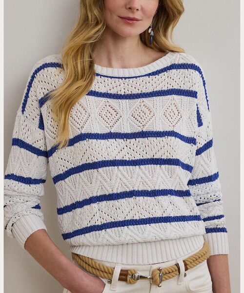 POLO RALPH LAUREN ストライプドポインテールニット セーター ストライプド ポインテール コットンブレンド セーター （ニット