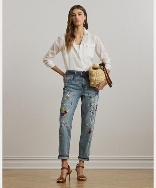 LAUREN RALPH LAUREN/ローレン ラルフ ローレン プリント ボーイフレンド テーパード アンクル ジーンズ 400ブルー 0