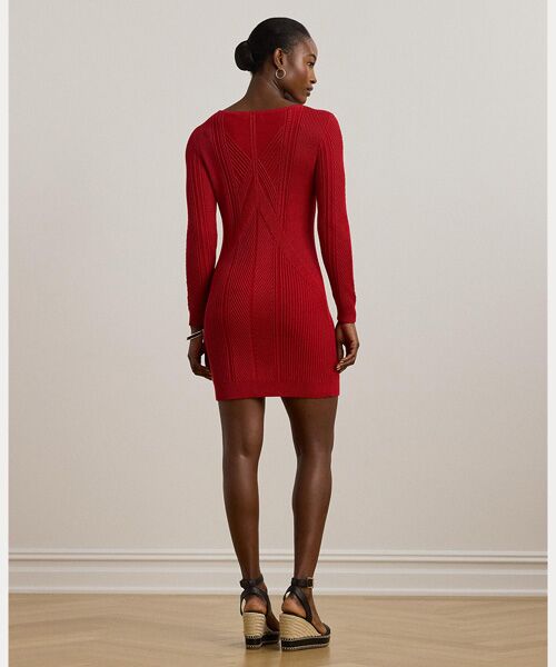LAUREN RALPH LAUREN / ローレン ラルフ ローレン ミニ丈・ひざ丈ワンピース | ポインテール コットンブレンド セーター ドレス | 詳細3