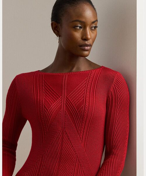 LAUREN RALPH LAUREN / ローレン ラルフ ローレン ミニ丈・ひざ丈ワンピース | ポインテール コットンブレンド セーター ドレス | 詳細4