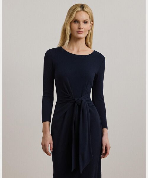 LAUREN RALPH LAUREN / ローレン ラルフ ローレン ミニ丈・ひざ丈ワンピース | タイフロント コットンブレンド クルーネック ドレス | 詳細2