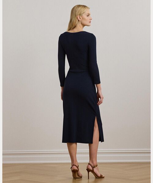 タイフロント コットンブレンド クルーネック ドレス （ミニ丈