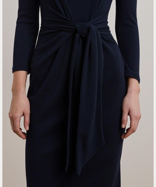 LAUREN RALPH LAUREN / ローレン ラルフ ローレン ミニ丈・ひざ丈ワンピース | タイフロント コットンブレンド クルーネック ドレス | 詳細4