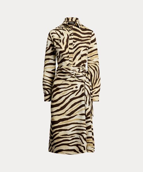 LAUREN RALPH LAUREN / ローレン ラルフ ローレン ミニ丈・ひざ丈ワンピース | ゼブラプリント タイフロント クレープ シャツドレス | 詳細1