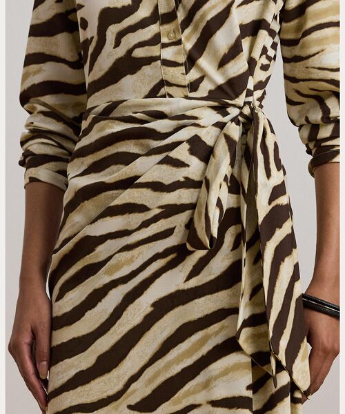 LAUREN RALPH LAUREN / ローレン ラルフ ローレン ミニ丈・ひざ丈ワンピース | ゼブラプリント タイフロント クレープ シャツドレス | 詳細4