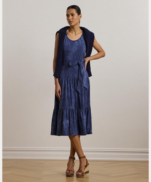 LAUREN RALPH LAUREN/ローレン ラルフ ローレン プリント ベルテッド スラブ ジャージー ティアード ドレス 400ブルー S LAUREN RALPH LAUREN/ローレン ラルフ ローレン プリント ベルテッド スラブ ジャージー ティアード ドレス 400ブルー S