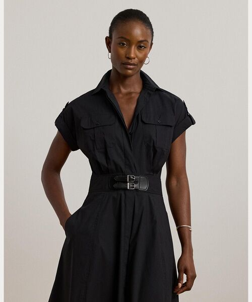 LAUREN RALPH LAUREN / ローレン ラルフ ローレン ミニ丈・ひざ丈ワンピース | バックルトリム コットンブレンド シャツドレス | 詳細2