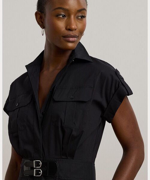 LAUREN RALPH LAUREN / ローレン ラルフ ローレン ミニ丈・ひざ丈ワンピース | バックルトリム コットンブレンド シャツドレス | 詳細4