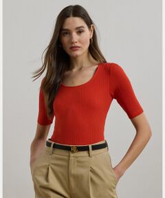 LAUREN RALPH LAUREN / ローレン ラルフ ローレン Tシャツ | リブニット コットンブレンド エルボースリーブ Tシャツ