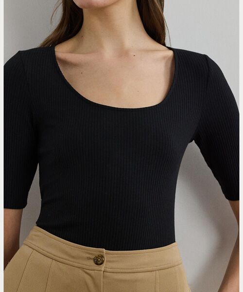 LAUREN RALPH LAUREN / ローレン ラルフ ローレン Tシャツ | リブニット コットンブレンド エルボースリーブ Tシャツ | 詳細4