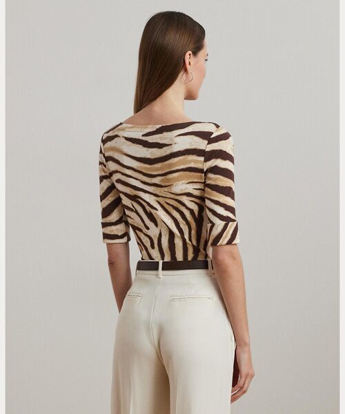 LAUREN RALPH LAUREN / ローレン ラルフ ローレン Tシャツ | ゼブラプリント ストレッチ コットン ボートネック Tシャツ | 詳細3