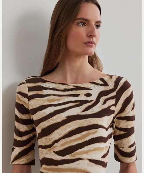 LAUREN RALPH LAUREN / ローレン ラルフ ローレン Tシャツ | ゼブラプリント ストレッチ コットン ボートネック Tシャツ | 詳細4