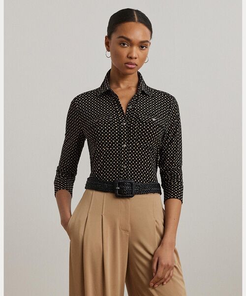 LAUREN RALPH LAUREN/ローレン ラルフ ローレン スリム フィット ジオプリント ジャージー シャツ 001ブラック L LAUREN RALPH LAUREN/ローレン ラルフ ローレン スリム フィット ジオプリント ジャージー シャツ 001ブラック L