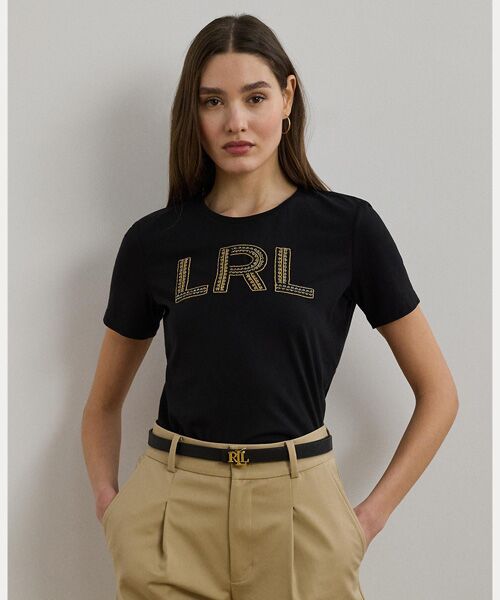 LAUREN RALPH LAUREN/ローレン ラルフ ローレン ビーデッドロゴ コットン ジャージー Tシャツ 001ブラック S LAUREN RALPH LAUREN/ローレン ラルフ ローレン ビーデッドロゴ コットン ジャージー Tシャツ 001ブラック S