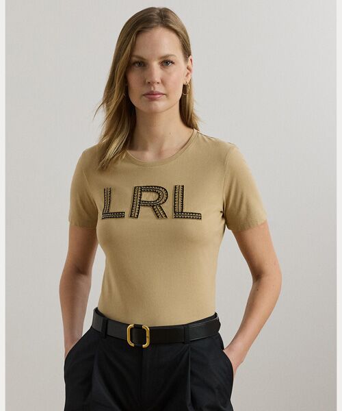 LAUREN RALPH LAUREN/ローレン ラルフ ローレン ビーデッドロゴ コットン ジャージー Tシャツ 270ブラウン XS LAUREN RALPH LAUREN/ローレン ラルフ ローレン ビーデッドロゴ コットン ジャージー Tシャツ 270ブラウン XS