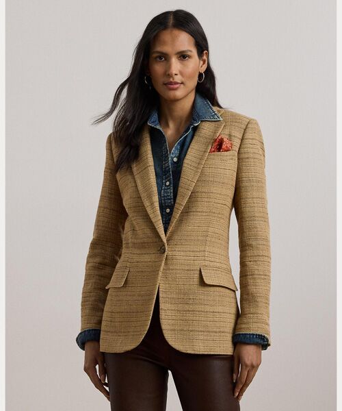 LAUREN RALPH LAUREN/ローレン ラルフ ローレン ヘリンボーン リネンブレンド ツイード ブレザー 200ブラウン 0